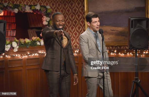 Lamorne Morris and Max Greenfield in "The Curse of the Pirate Bride," the first part of the special one-hour series finale episode of NEW GIRL airing...