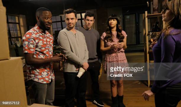 Lamorne Morris, Jake Johnson, Max Greenfield, Hannah Simone and Zooey Deschanel in "Engram Pattersky," the second part of the special one-hour series...