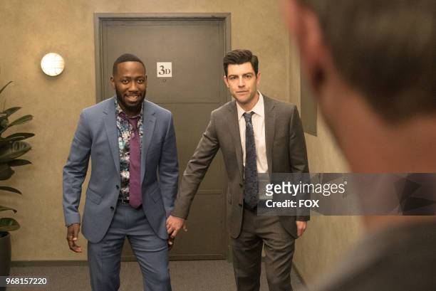 Lamorne Morris and Max Greenfield in "The Curse of the Pirate Bride," the first part of the special one-hour series finale episode of NEW GIRL airing...