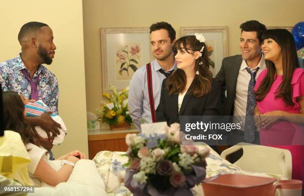 Guest star Nasim Pedrad, Lamorne Morris, Jake Johnson, Zooey Deschanel, Max Greenfield and Hannah Simone in "The Curse of the Pirate Bride," the...