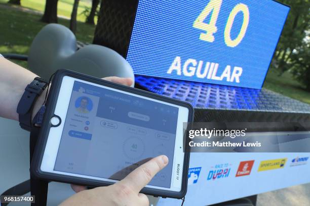 Referee tests the 'Shot Clock' system during the Pro-Am of The 2018 Shot Clock Masters at Diamond Country Club on June 6, 2018 in Atzenbrugg, Austria.