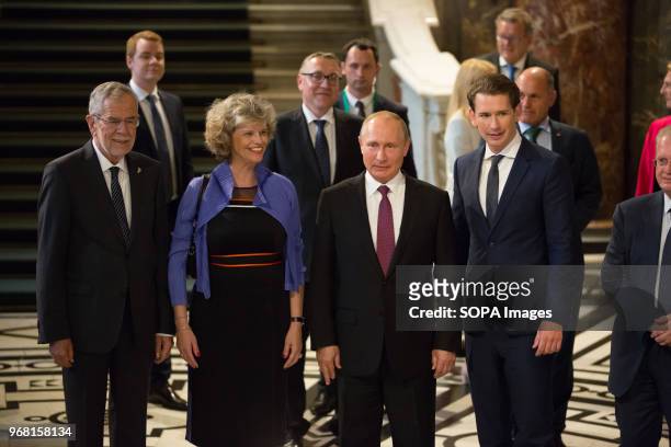 The Russian President Vladimir Putin visits together with the Austrian President Alexander Van der Bellen and the Austrian Chancellor Sebastian Kurz...