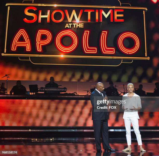 Steve Harvey with contestant Tyler Modelle in the Week 5 episode of SHOWTIME AT THE APOLLO airing Thursday, March 29 on FOX.