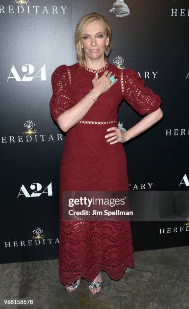 Actress Toni Collette attends the screening of "Hereditary" hosted by A24 at Metrograph on June 5, 2018 in New York City.