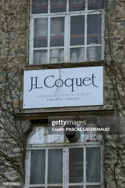 Picture taken on April 19, 2018 shows the facade of the workshop of J.L Coquet porcelain company in Saint-Leonard-de-Noblat.