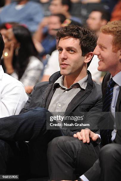 Actor B.J. Novak attends a game between the Atlanta Hawks and the Los Angeles Clippers at Staples Center on February 17, 2010 in Los Angeles,...