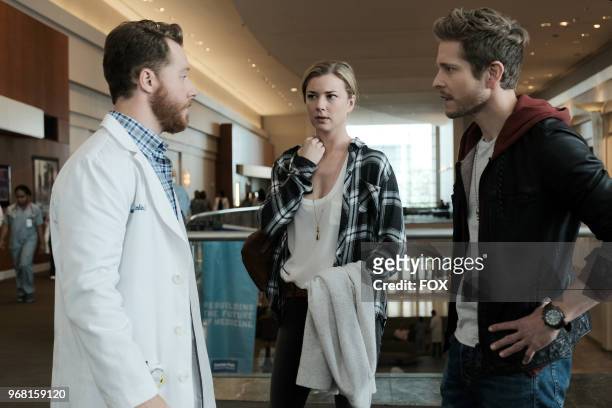 Guest star Matt Shively, Emily VanCamp and Matt Czurchry in the "And the Nurses Get Screwed" episode of THE RESIDENT airing Monday, April 23 on FOX.