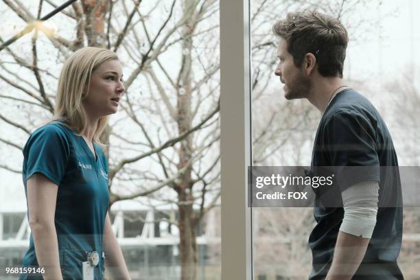 Emily VanCamp and Matt Czuchry in the "And the Nurses Get Screwed" episode of THE RESIDENT airing Monday, April 23 on FOX.