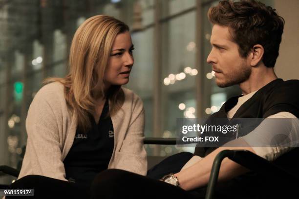 Emily VanCamp and Matt Czuchry in the "And the Nurses Get Screwed" episode of THE RESIDENT airing Monday, April 23 on FOX.