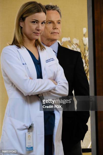 Emily VanCamp and Bruce Greenwood in the "Family Affair" episode of THE RESIDENT airing Monday, March 19 on FOX.