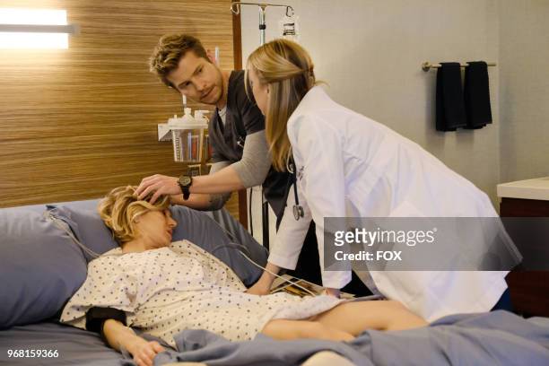 Guest star Jennifer Landon, Matt Czuchry and Emily VanCamp in the "Family Affair" episode of THE RESIDENT airing Monday, March 19 on FOX.