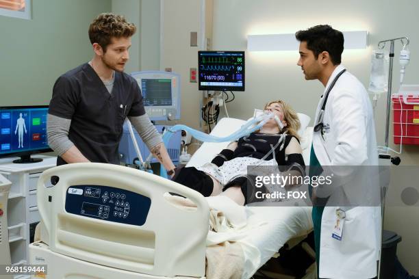 Matt Czuchry, guest star Kathleen Wilhoite and Manish Dayal in the "Run Doctor Run" episode of THE RESIDENT airing Monday, May 7 on FOX.