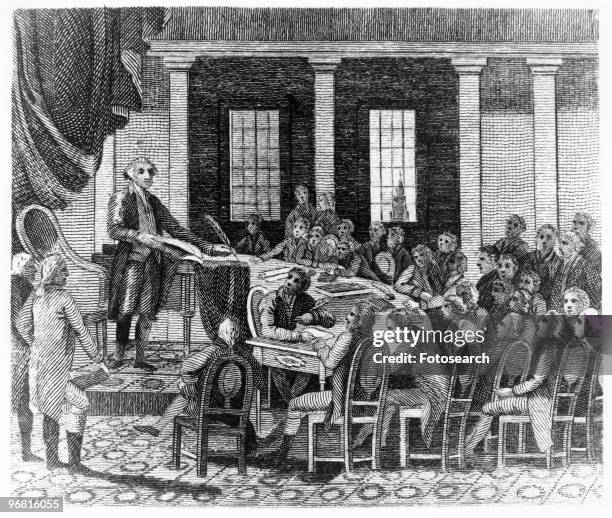 Illustration of American President George Washington at constitutional convention, circa 1787. .