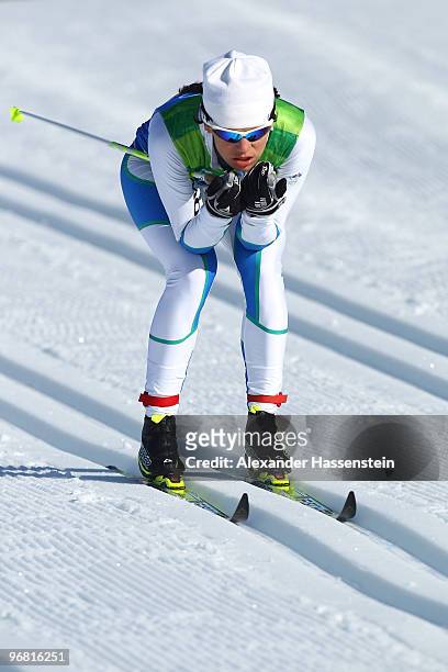 Katja Visnar of Slovenia competes during the Women's Individual Sprint C Qualification on day 6 of the 2010 Vancouver Winter Olympics at Whistler...