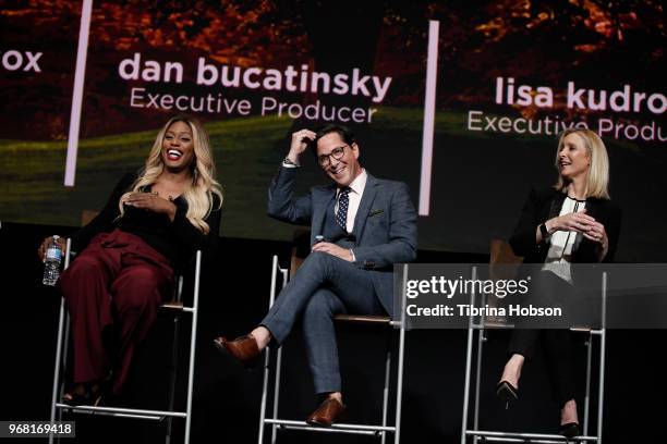 Laverne Cox, Dan Bucatinsky and Lisa Kudrow attend the 'Who Do You Think You Are?' FYC Event at Wolf Theatre on June 5, 2018 in North Hollywood,...