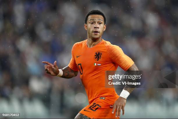 Memphis Depay of Holland during the International friendly match between Italy and The Netherlands at Allianz Stadium on June 04, 2018 in Turin, Italy