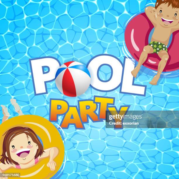 kids pool party - rubber ring stock illustrations