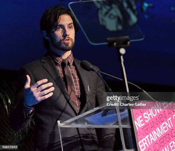 Actor Milo Ventimiglia speaks during the One Club's 2nd Annual One Show Entertainment Awards at the American Cinematheque's Egyptian Theater on...