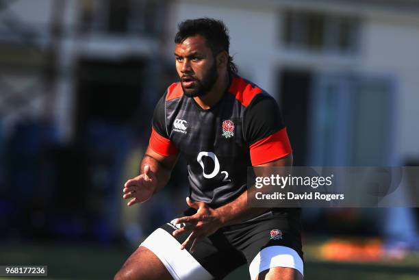 Billy Vunipola looks on during the England training session at Kings Park Stadium on June 6, 2018 in Durban, South Africa.