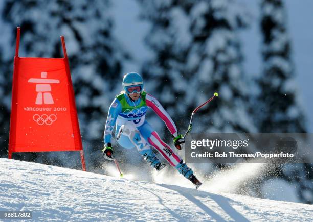 Julia Mancuso of the USA competes during the Alpine Skiing Ladies Downhill on day 6 of the Vancouver 2010 Winter Olympics at Whistler Creekside on...