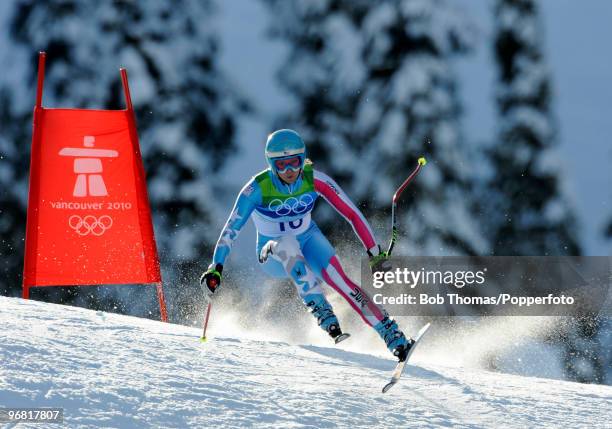 Julia Mancuso of the USA competes during the Alpine Skiing Ladies Downhill on day 6 of the Vancouver 2010 Winter Olympics at Whistler Creekside on...