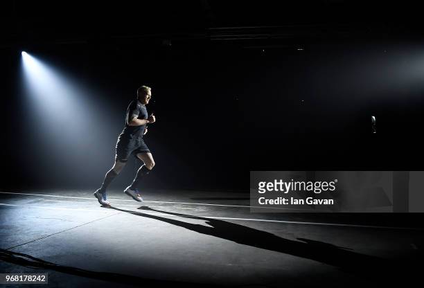 Iwan Thomas at the ASICS launch of the Blackout Track, the world's first running track to train the mind at The Printworks on June 6, 2018 in London,...