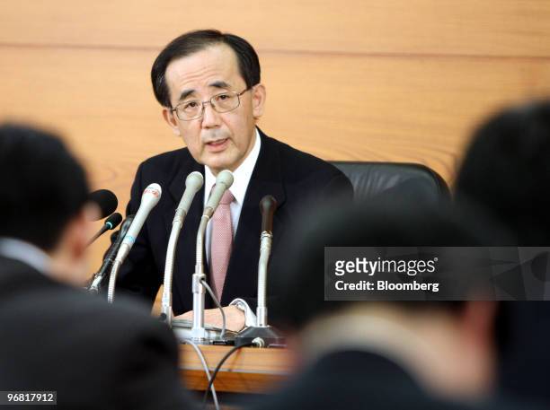 Masaaki Shirakawa, governor of the Bank of Japan, speaks during a news conference in Tokyo, Japan, on Thursday, Feb. 18, 2010. The Bank of Japan...