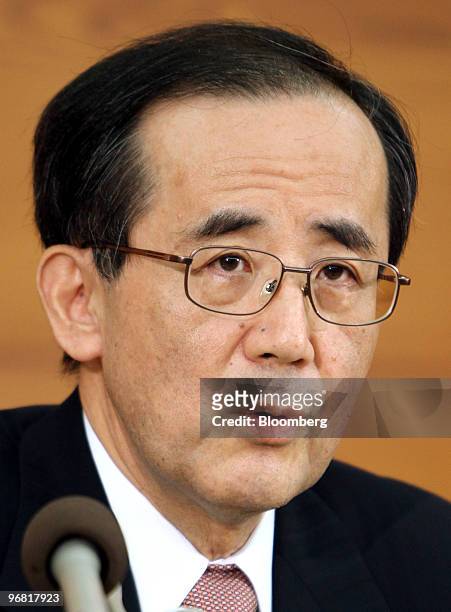 Masaaki Shirakawa, governor of the Bank of Japan, speaks during a news conference in Tokyo, Japan, on Thursday, Feb. 18, 2010. The Bank of Japan...