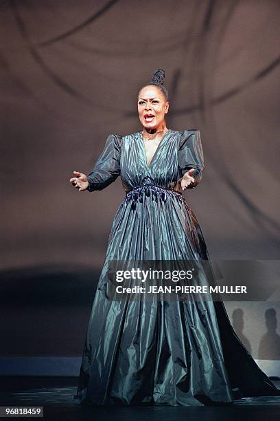 Famous Spanish mezzo-soprano opera singer Maria Teresa Berganza performs on July 12, 1989 in Paris. Teresa Berganza, born on March 16 is a Spanish...