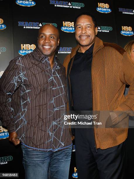 Barry Bonds and Dave Winfield attend the Los Angeles premiere of HBO's "Magic And Bird: A Courtship Of Rivals" held at Mann Bruin Theatre on February...