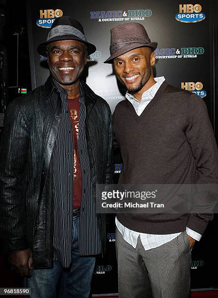 Glynn Turman and Kenny Lattimore attend the Los Angeles premiere of HBO's "Magic And Bird: A Courtship Of Rivals" held at Mann Bruin Theatre on...