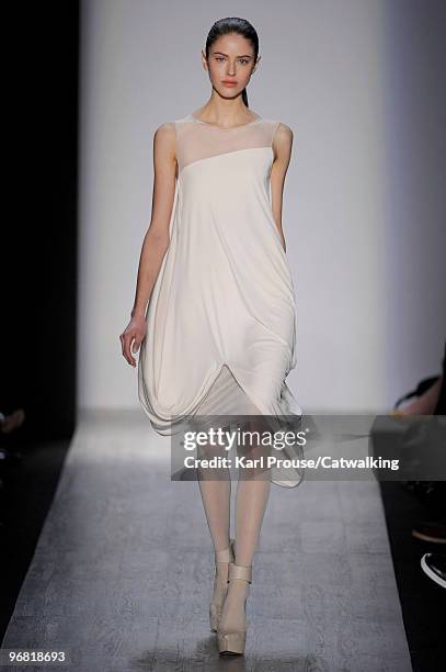 Model walks down the runway during the Max Azria fashion show, part of Mercedes-Benz Fashion Week, New York on February 16, 2010 in New York, New...