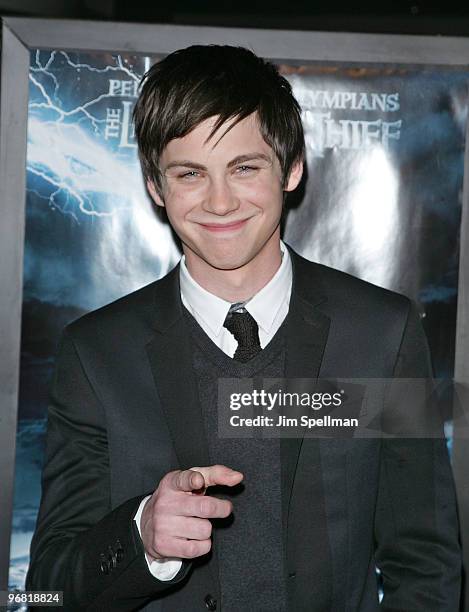 Actor Logan Lerman attends the premiere of "Percy Jackson & The Olympians: The Lightning Thief" at AMC Lincoln Square on February 4, 2010 in New York...