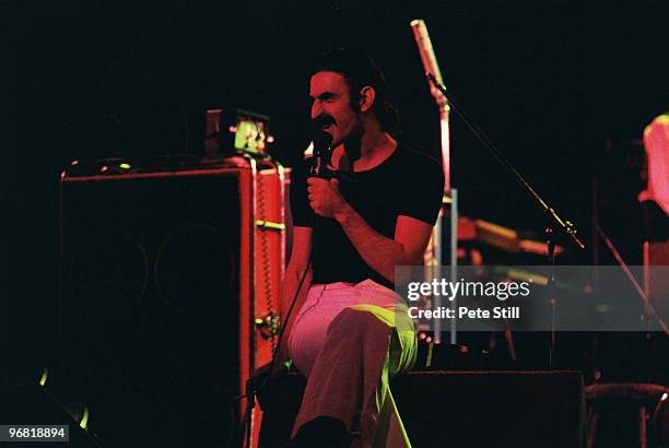 Frank Zappa performs on stage at The Playhouse Theatre on February 14th, 1977 in Edinburgh, Scotland.