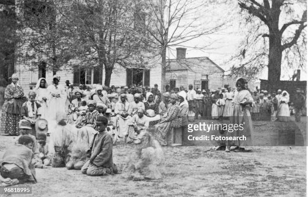 Former Slaves, mainly Females and Children in their Government Quarters, Female Seminary in Baton Rouge, Louisiana circa 1863.