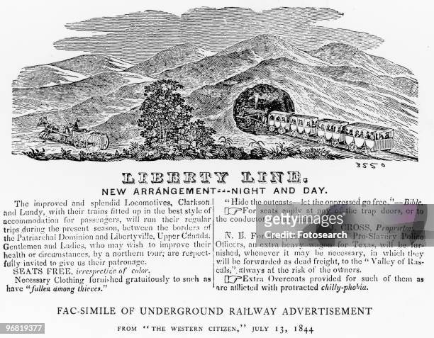 An abolitionist campaign piece published in the Western Citizen newspaper of July 14 promoting the "Liberty Line Railway" - a reference to the secret...