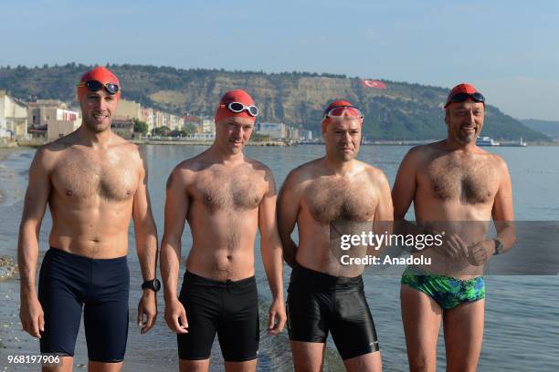 Author Alex Preston from British daily broadsheet 'The Telegraph', Adrian Snodgrass , from The Outdoor Swimming Society, and Simon Murie , SwimTrek...