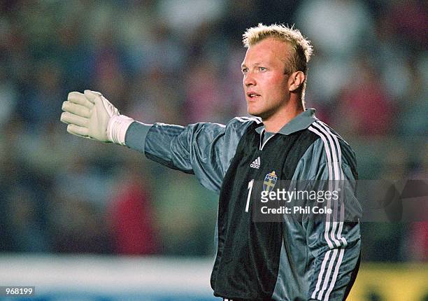 Magnus Hedman of Sweden in action during the FIFA World Cup 2002 Group Four Qualifying match against Turkey played at the Ali Sami Yen Stadium, in...