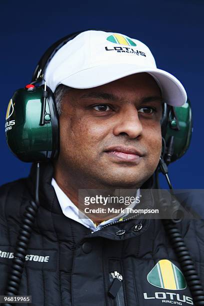 Air Asia founder and Lotus F1 Team Principal Tony Fernandes is seen during winter testing at the Circuito De Jerez on February 18, 2010 in Jerez de...
