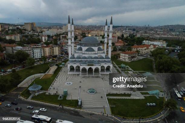 Drone photo shows Melike Hatun Mosque in Ankara, Turkey on May 31, 2018.