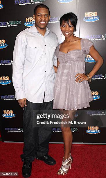 Rashad McCants and actress Vanessa Williams attend the "Magic & Bird: A Courtship of Rivals" film premiere at the Mann Bruin Theatre on February 17,...