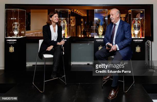 Former Spanish national soccer coach Vicente del Bosque attends the 'Espacio Seleccion' exhibition at Telefonica flagship store on June 6, 2018 in...