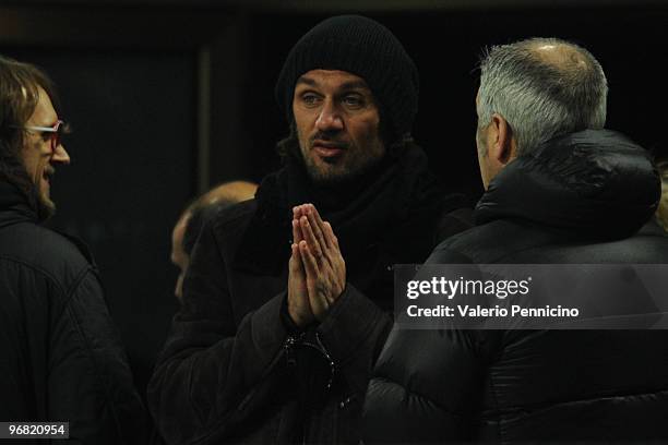 Paolo Maldini attends during the UEFA Champions League eighth final match between AC Milan and Manchester United on February 16, 2010 in Milan, Italy.