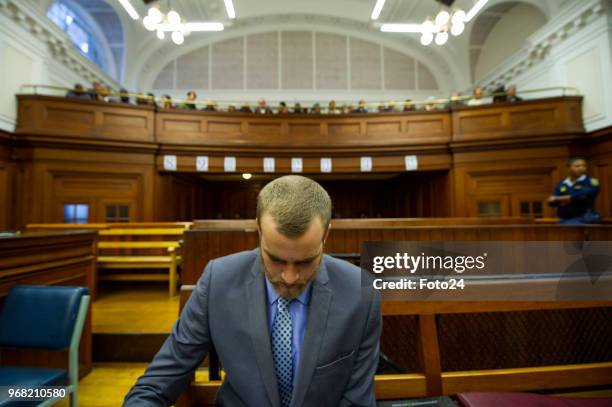 Convicted murderer and family slayer Henri van Breda during sentencing proceedings at the Western Cape High Court on June 05, 2018 in Cape Town,...