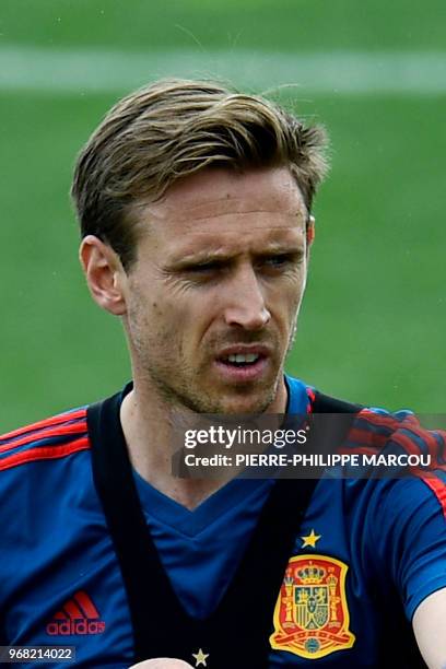 Spain's Ignacio Monreal attend a training session of Spain's football national team at the Spanish Football Federation's "Ciudad del Futbol" in Las...