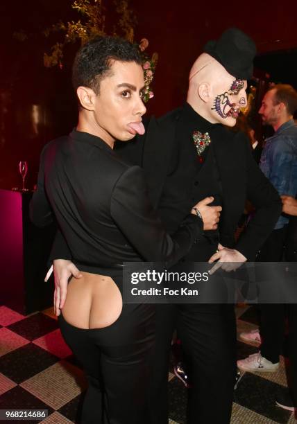 Actor Djanis Bouzyani and Ali Mahdavi attend Lipault By Jean Paul Gaultier launch Party at Les Bains Paris on June 5, 2018 in Paris, France.