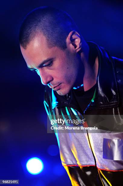 Fabri Fibra during the Italian tv show "Quelli che il calcio" on May 17, 2009 in Milan, Italy.