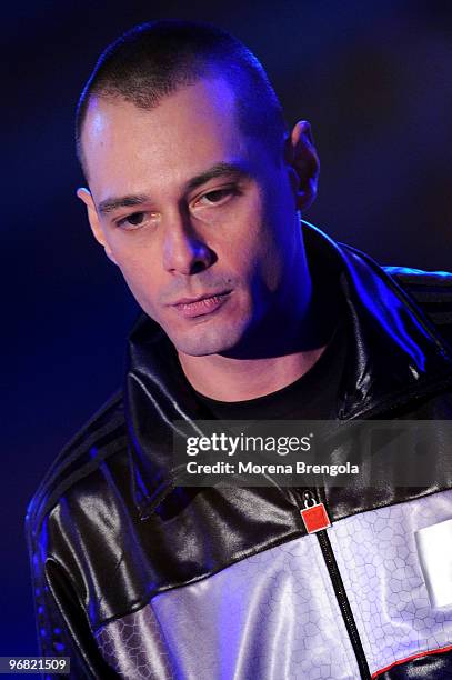 Fabri Fibra during the Italian tv show "Quelli che il calcio" on May 17, 2009 in Milan, Italy.