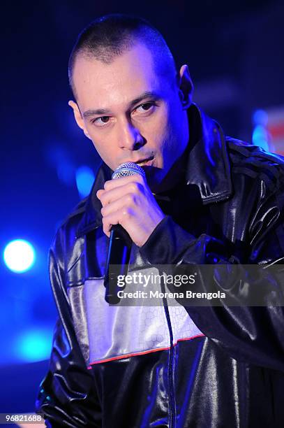 Fabri Fibra during the Italian tv show "Quelli che il calcio" on May 17, 2009 in Milan, Italy.