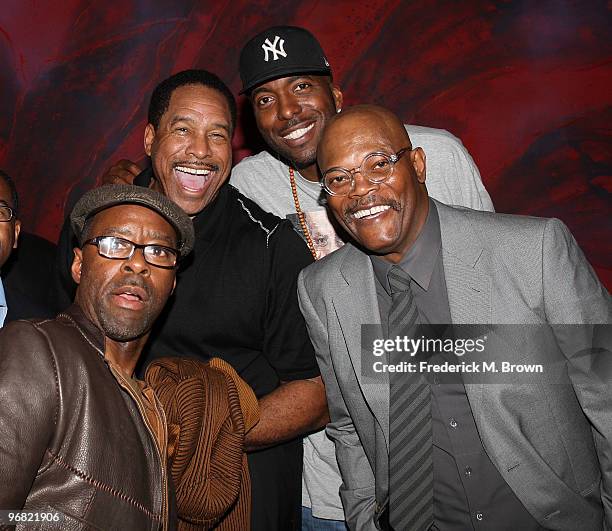 Actor Courtney B. Vance, former major league baseball player Dave Winfield and actors John Salley and Samuel L. Jackson attend the "Magic & Bird: A...